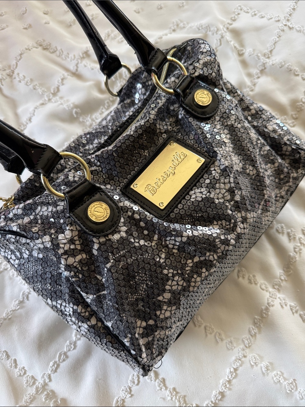 Vintage Y2k Betsey Johnson Sequin Satchel Bag - Gem